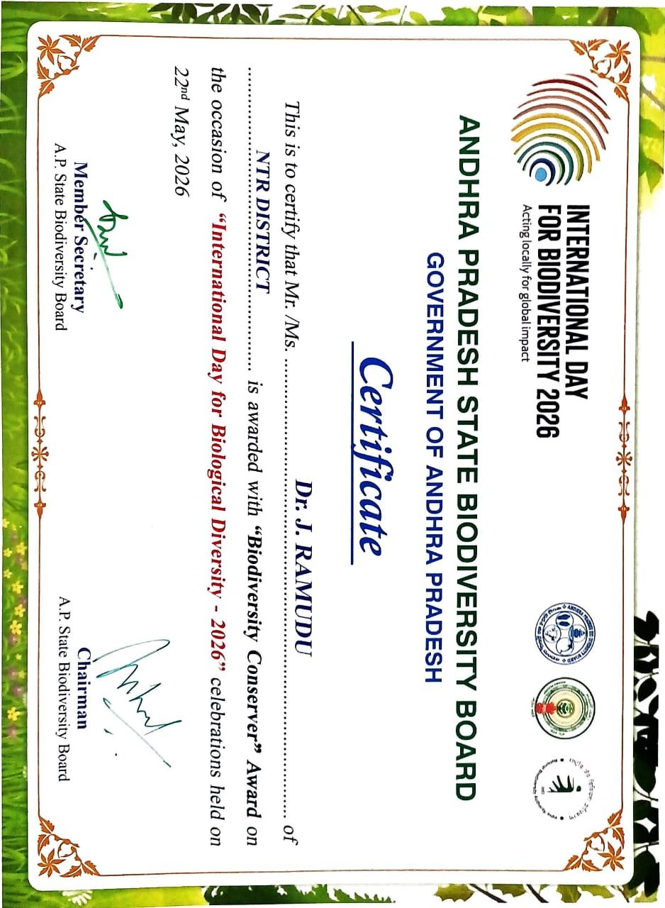 BEST BIODIVERSITY CONSERVER AWARD-2026 BY A.P BIODIVERSITY BOARD , AMARAVATI