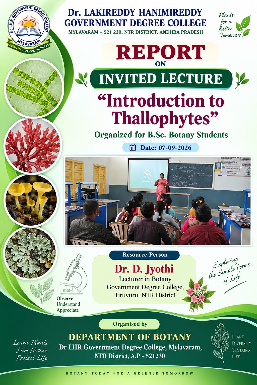 Invited Lecture on “Introduction to Thallophytes” – 07.09.2026